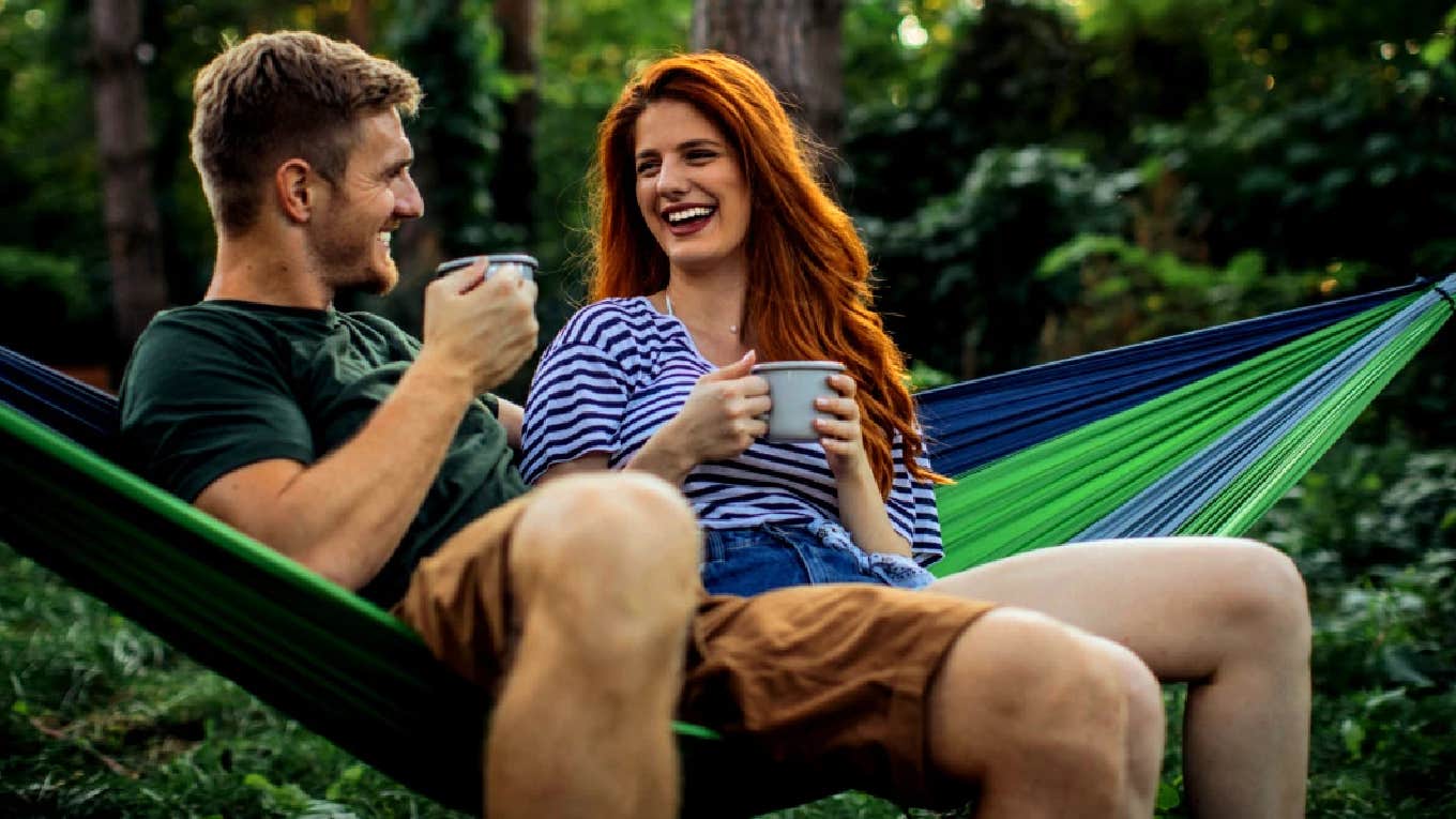 friends with benefits sitting in hammock together