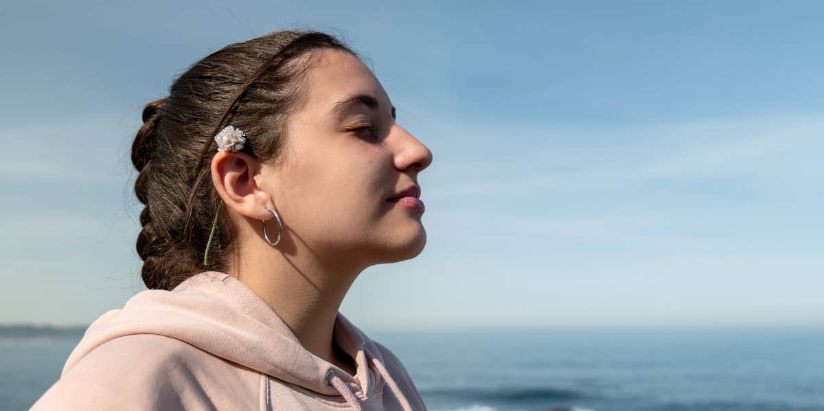 woman breathing deeply