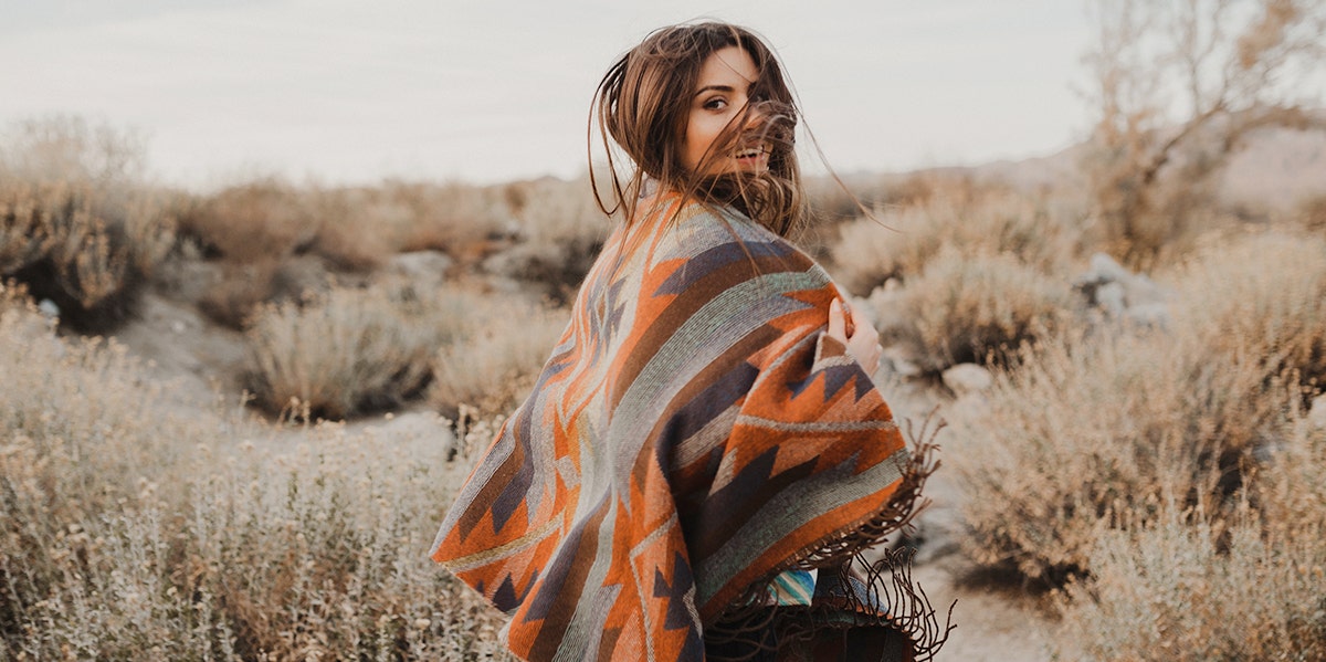 woman outside blanket