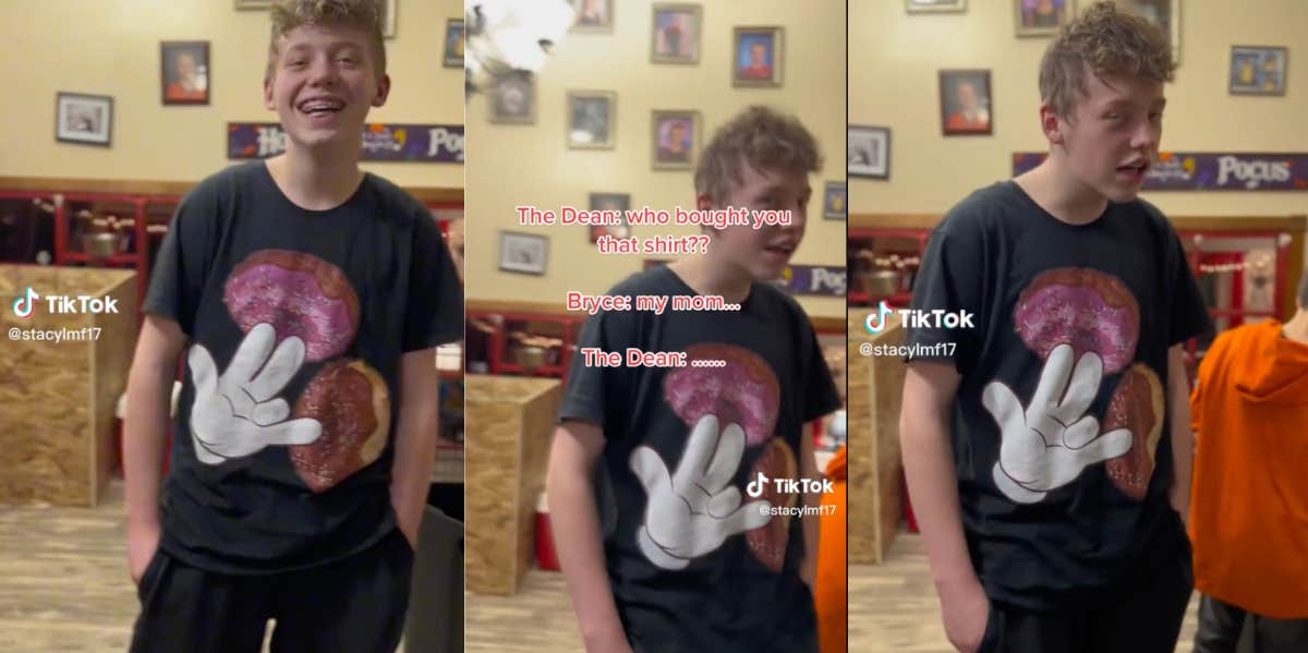 Son wearing a donut shirt