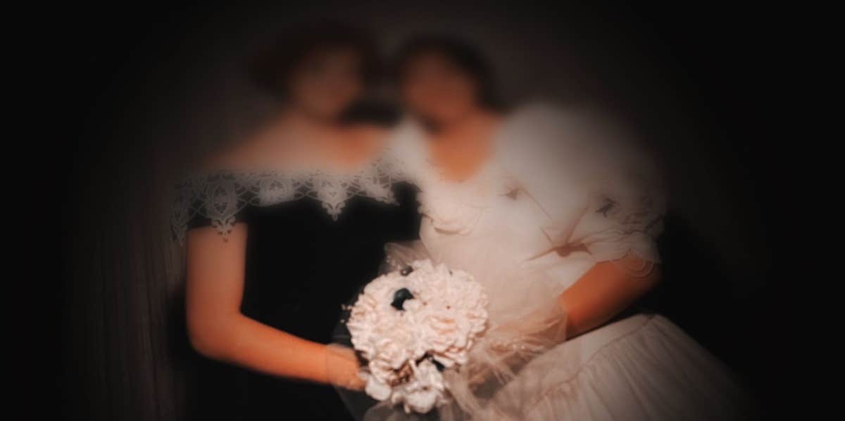 My Doomed Marriage Started In A Walmart Photo owned by Author. Picture of Author and her BFF. Photo taken in an LDS church on her wedding day.