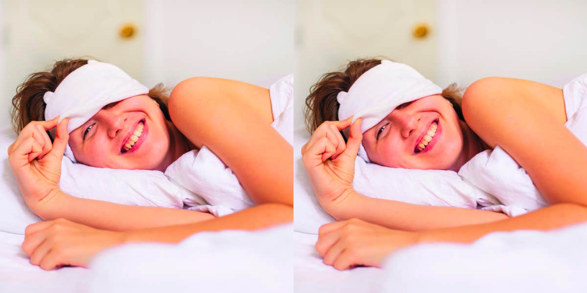 woman waking up happy