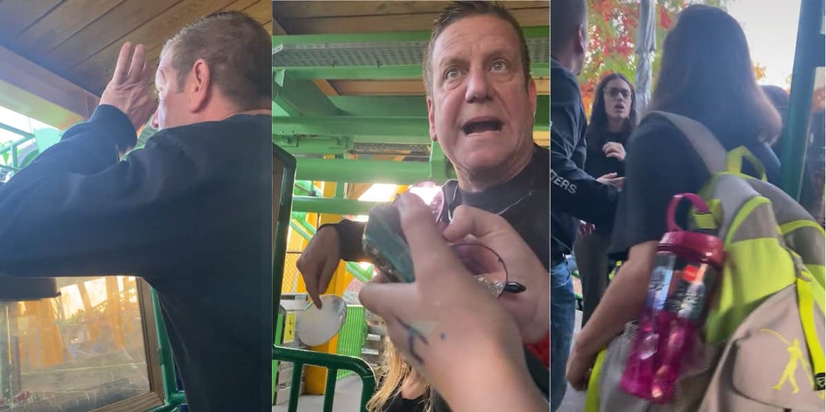 Drunk Dad Wants To Fight Over Daughter Being Too Small For Ride angry dad at amusement park