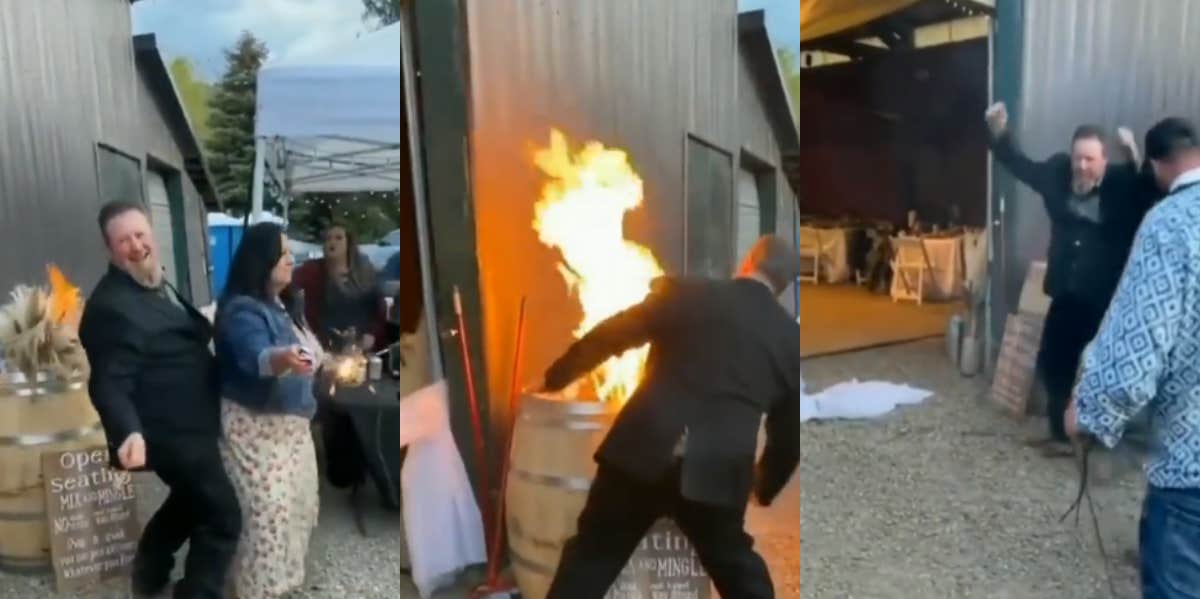 man keeps dancing after setting fire to wedding venue