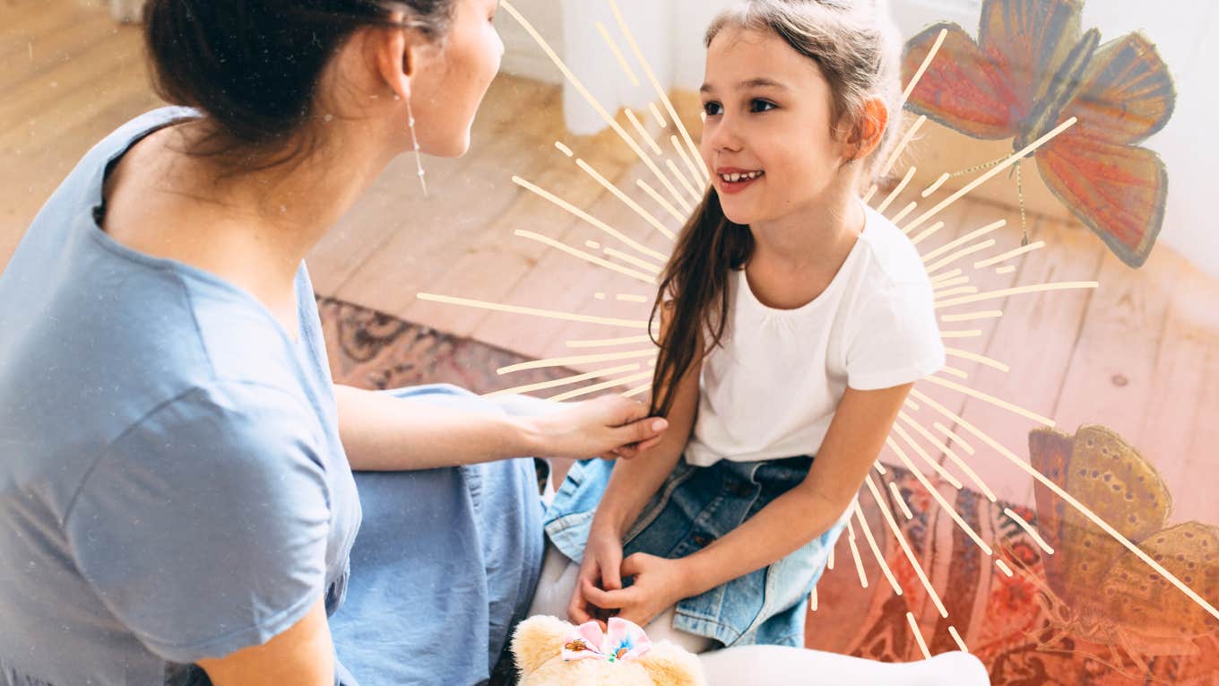 Mother getting down on Childs level to talk