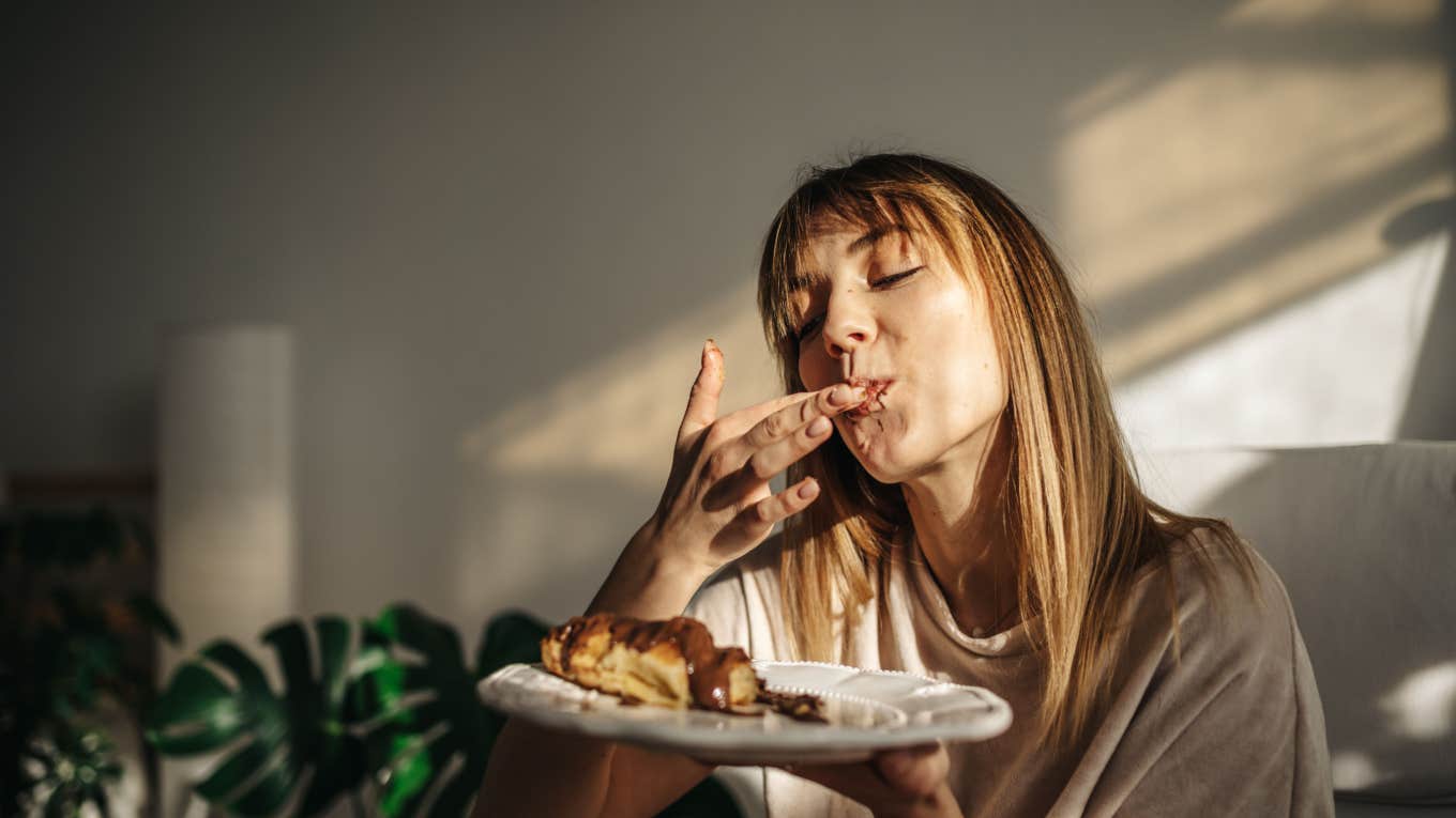 girl eats and enjoys food