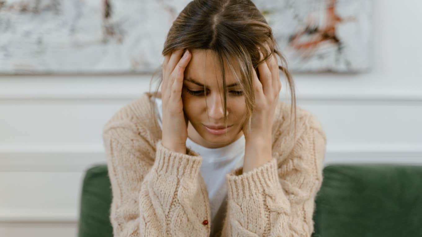 Eldest Daughter Makes Her Mom Cry After Admitting That She Doesn't Want Kids woman feels stressed and upset