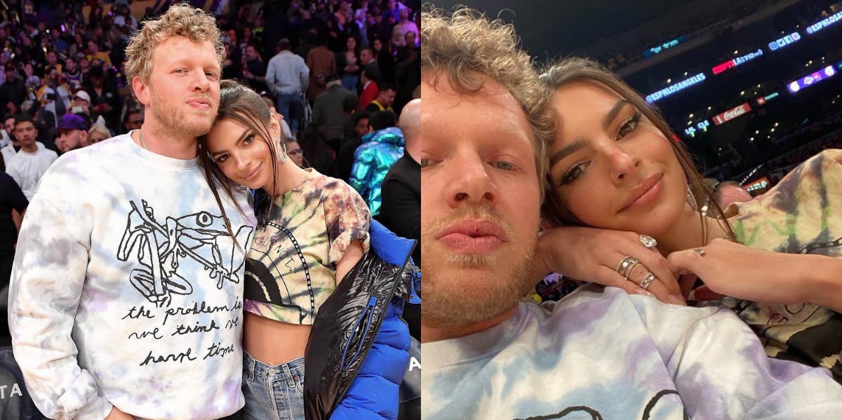 Emily Ratajkowski and husband Sebastian Bear-McClard at an NBA game in 2020