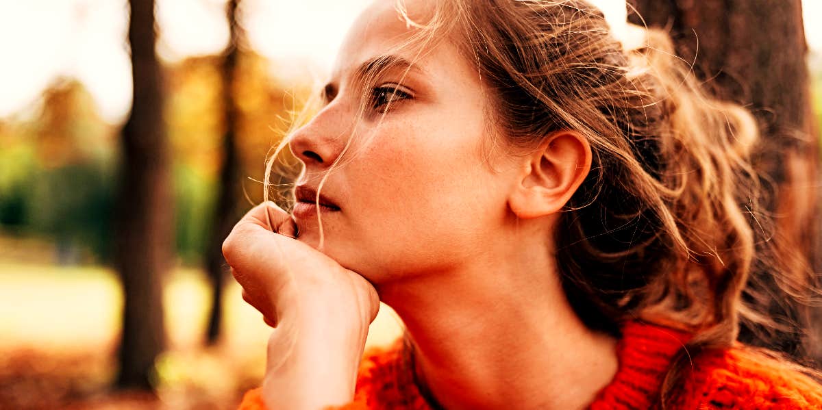 Emotional Abuse Serious woman contemplates her thoughts