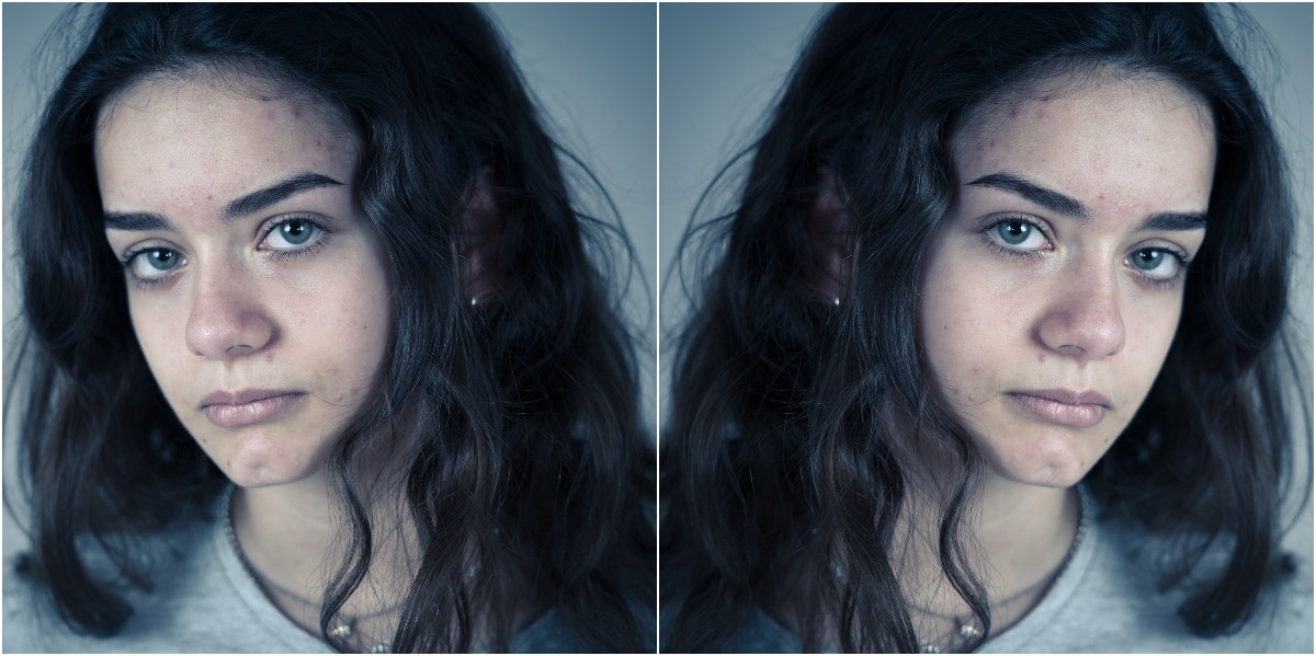 mirrored image of bullied teen girl