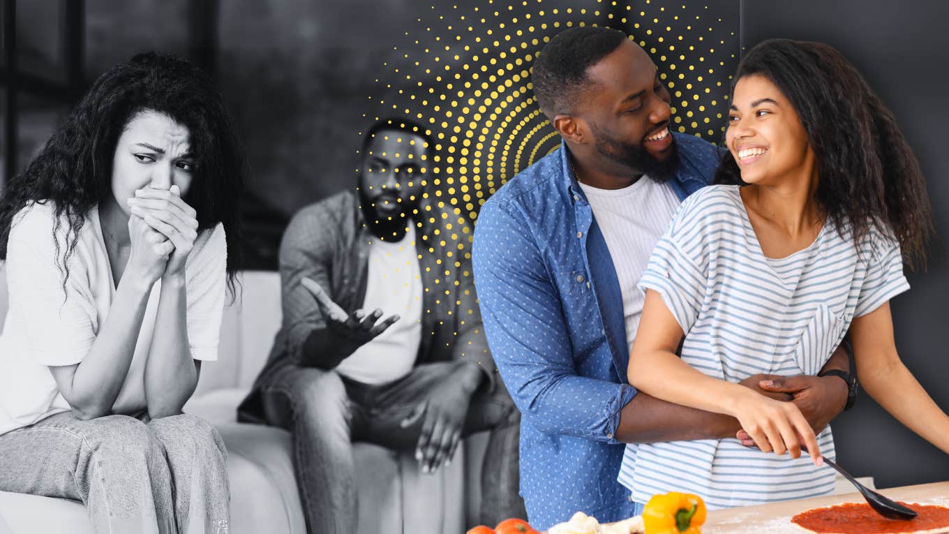 Emotionally Focused Therapy Could Save Your Relationship A couple fighting next to the same couple happy together