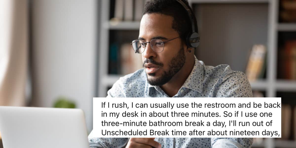Employee Says That He Is Only Allowed 59 Minutes Of Restroom Break Time Per Month employee, desk, restroom breaks