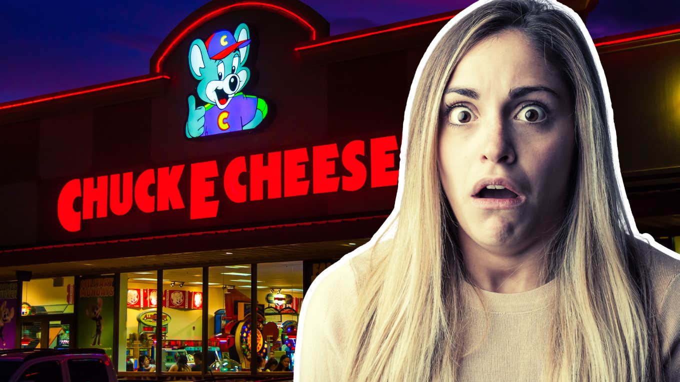 woman shocked by Chuck E. Cheese