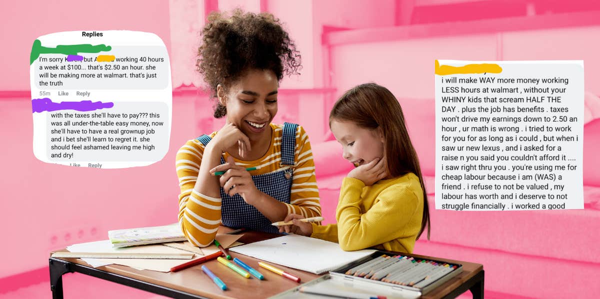 'Entitled Mom' Upset Her Babysitter Quit While Only Paying Her $100 Per Week For Watching Her 'Angels' From 9-5 Each Day Babysitting, Facebook comments