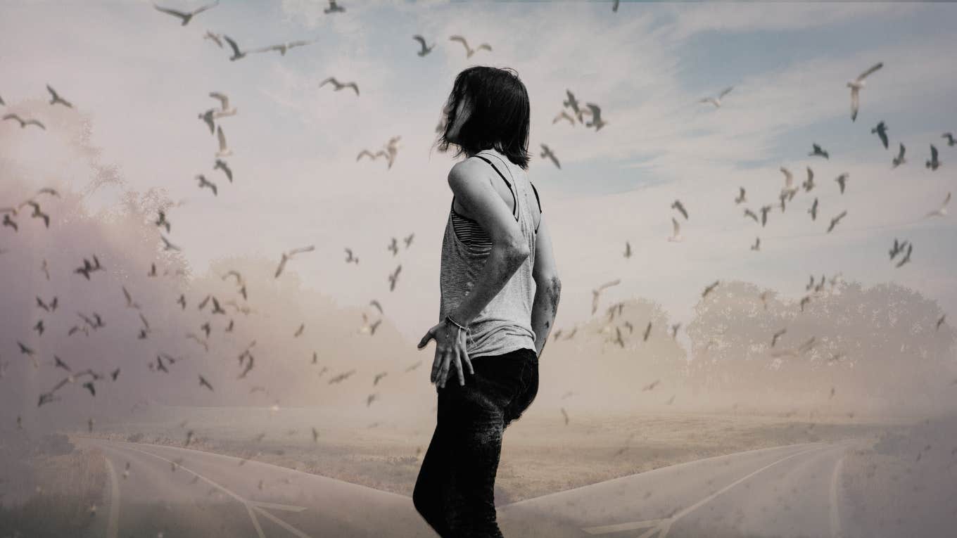 The Ever-Evolving Struggle With Being Single For Life Woman at a split road