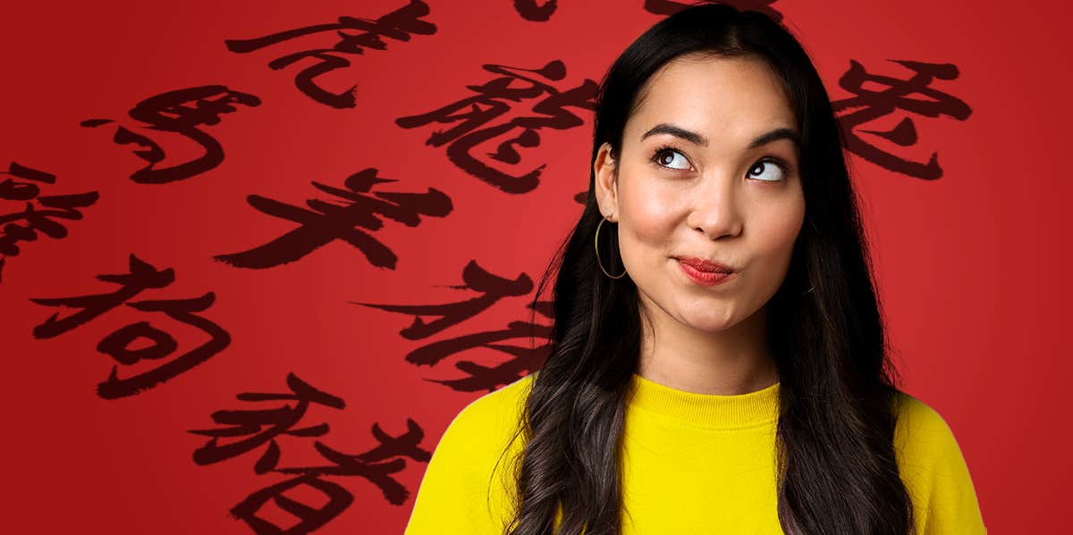 woman and chinese zodaic sign symbols