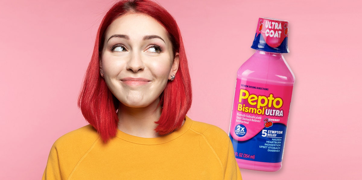 woman with pepto bismol