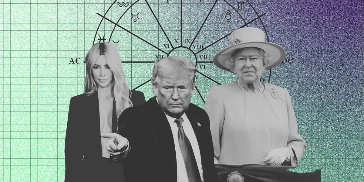 kim kardashian, donald trump, queen elizabeth, astrology house wheel