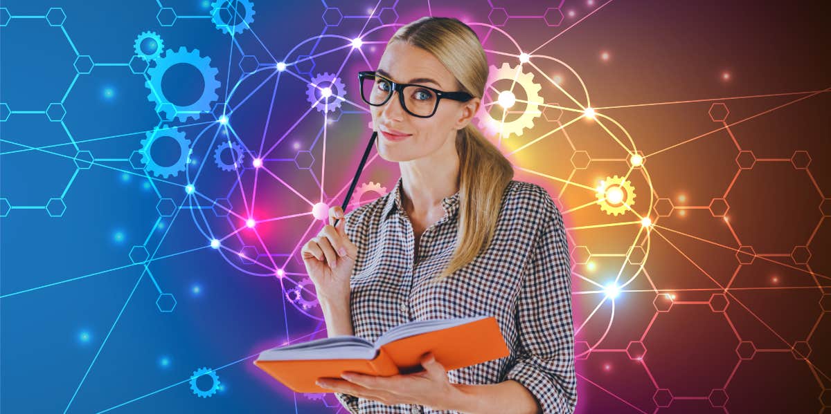 woman thinking colorful background