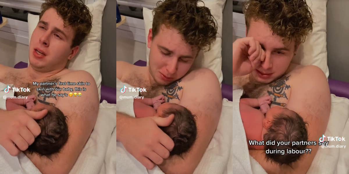 Father Holding Newborn Baby Criticized For Being Vulgar About Where The Baby Was Before Being Born Father holding his newborn TikTok