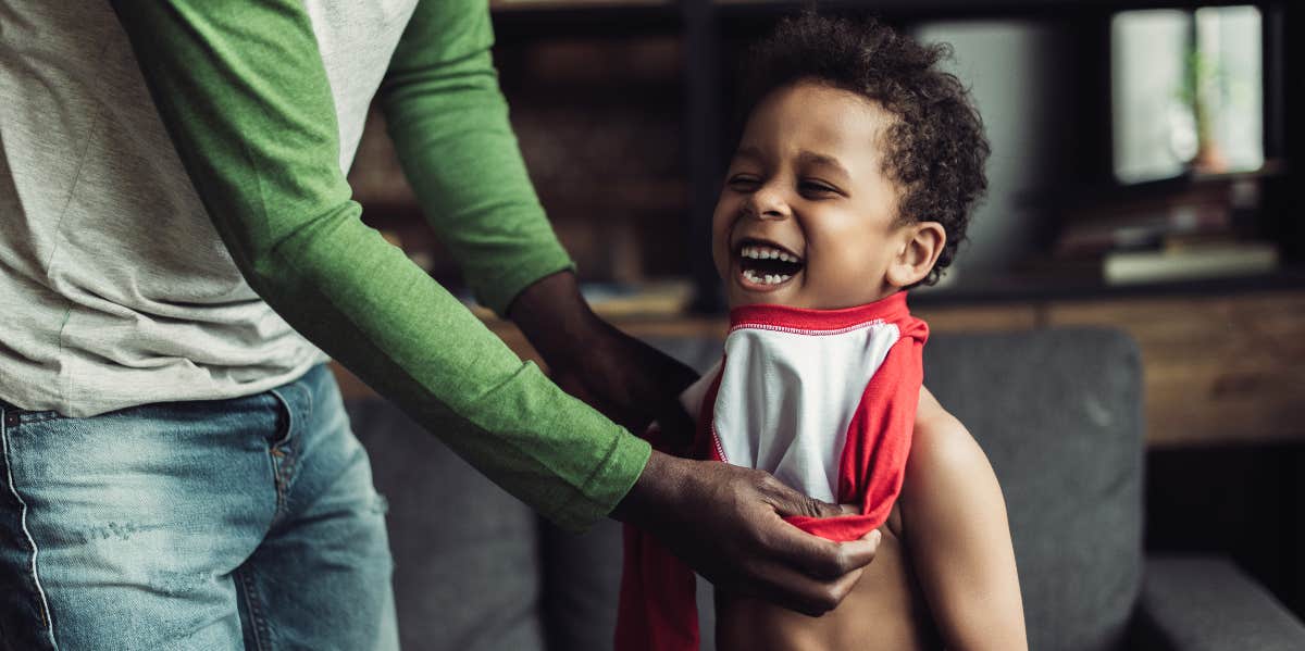 Single Dad Asks If He Was Wrong For Not Letting Son Wear A Dress To School In Case He Got Bullied father dressing laughing son