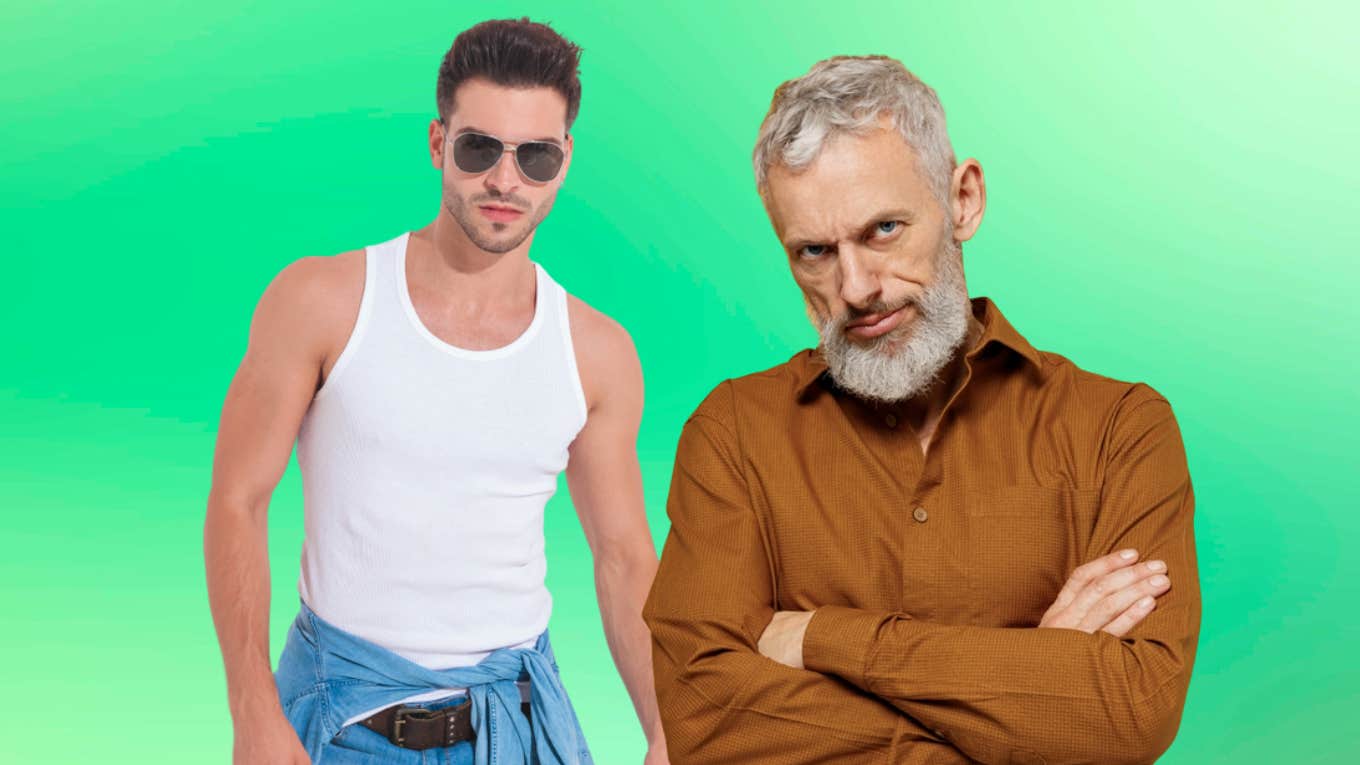 father, son, crop top 