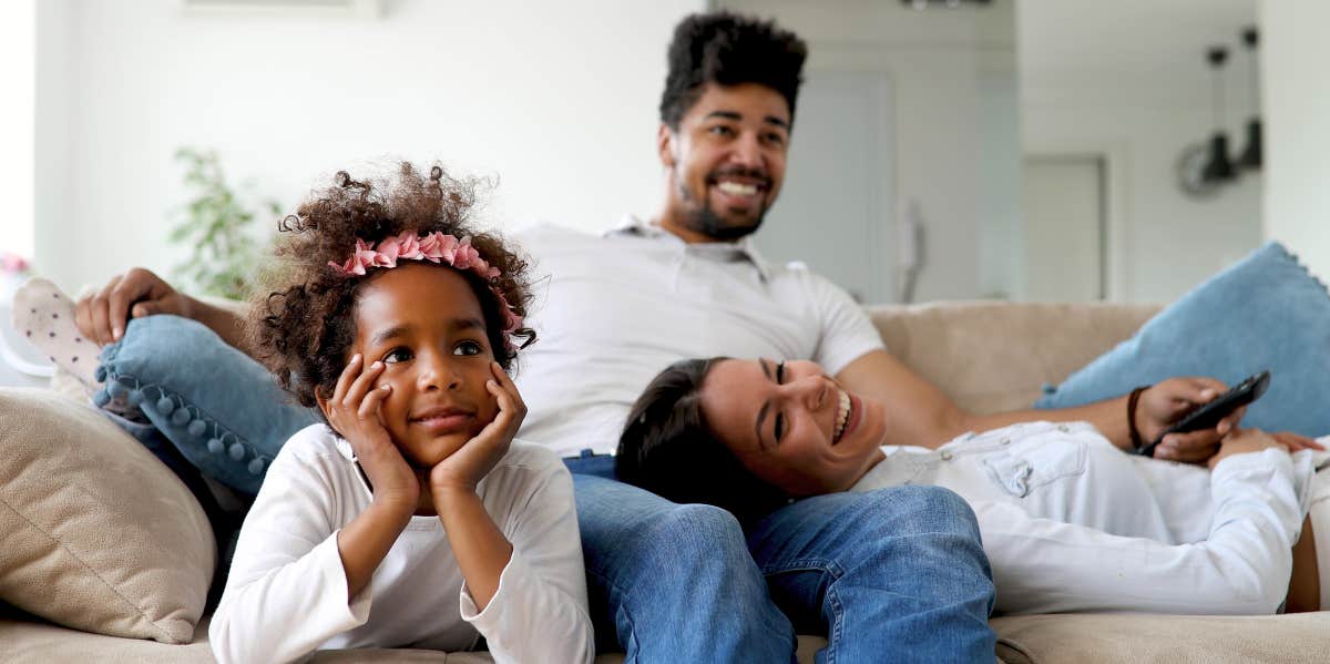 Family watching TV