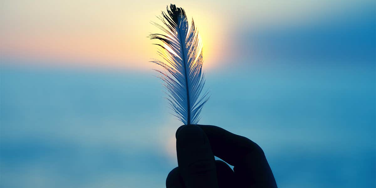 person holding a feather