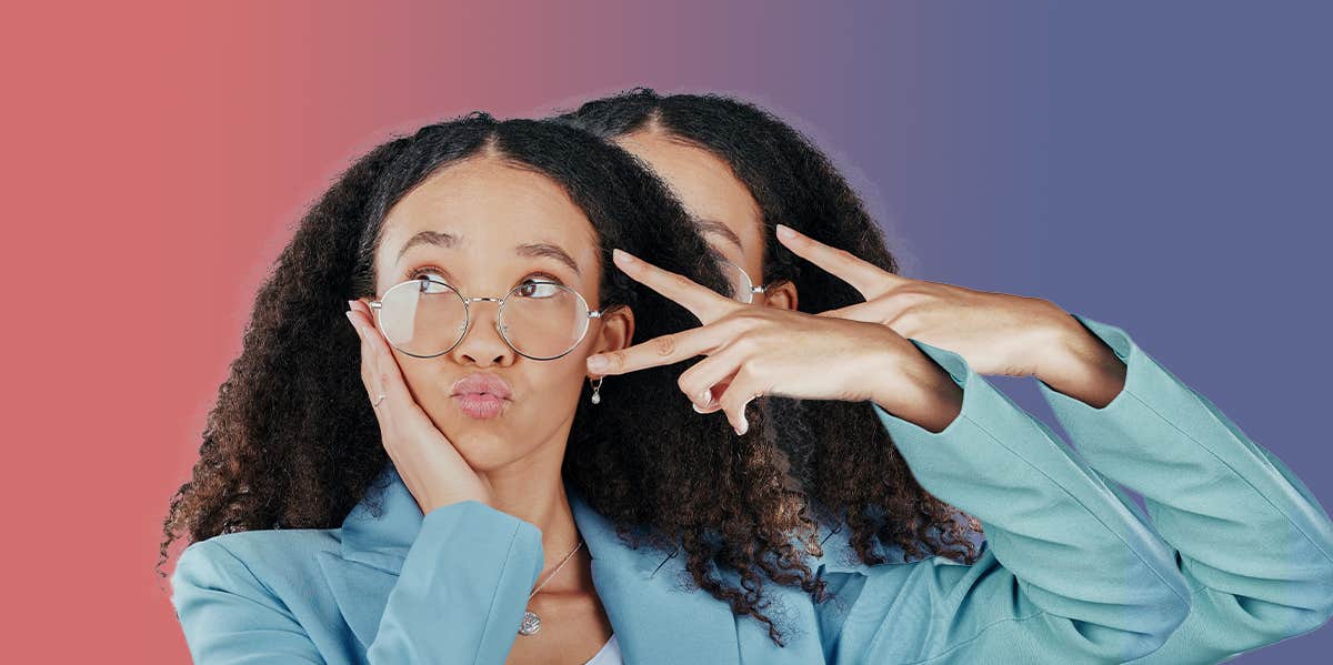 Questions Smart Women Should Ask Themselves Every Single Day Woman wearing glasses making a peach sign