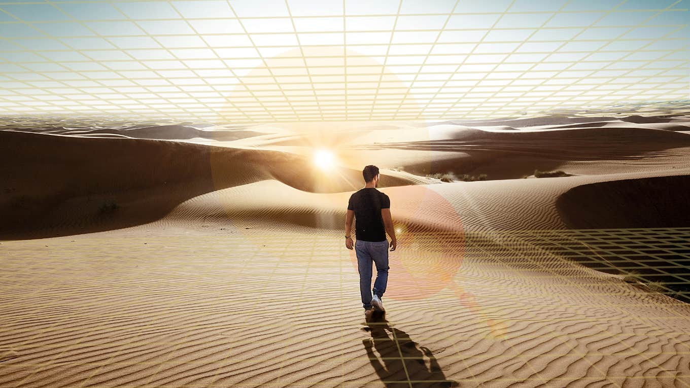 Man walking alone in desert