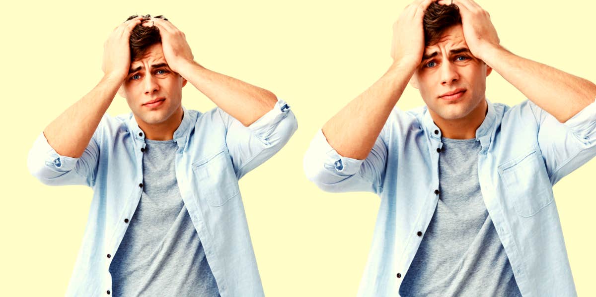 Examples Of Flaws In A Man Who Won't Treat You Right man holding his hands to his head thinking about his flaws