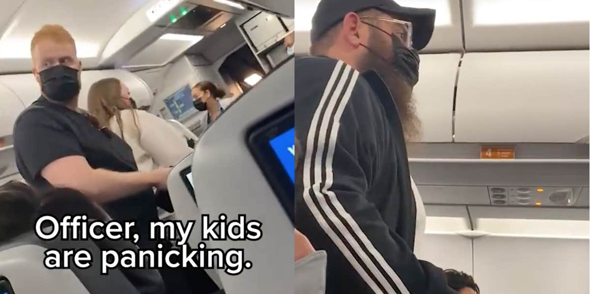 A passenger argues with the flight crew.