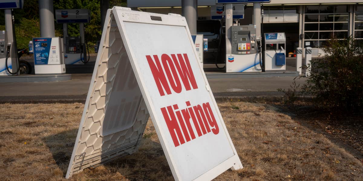 Chevron 'Now Hiring' sign