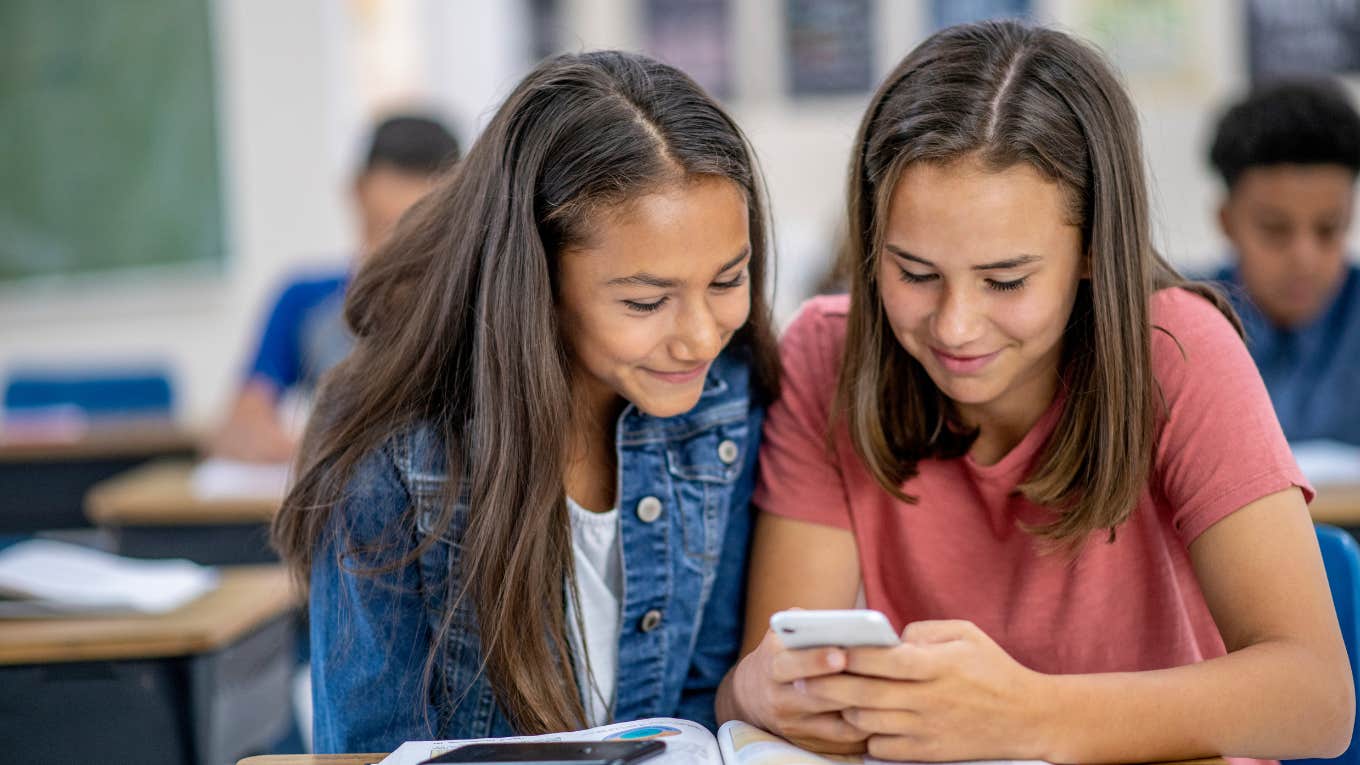 High School Students with Cell Phones in Class