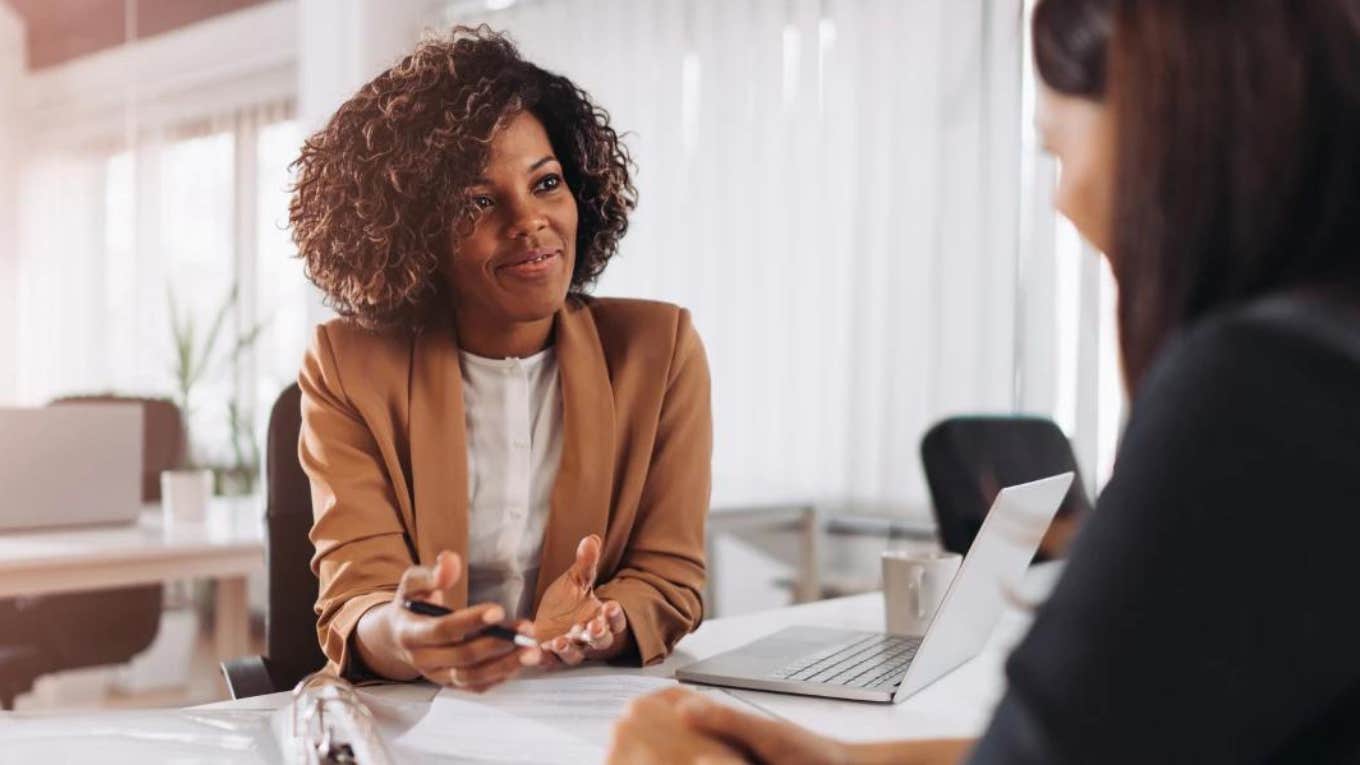 woman during interview for job