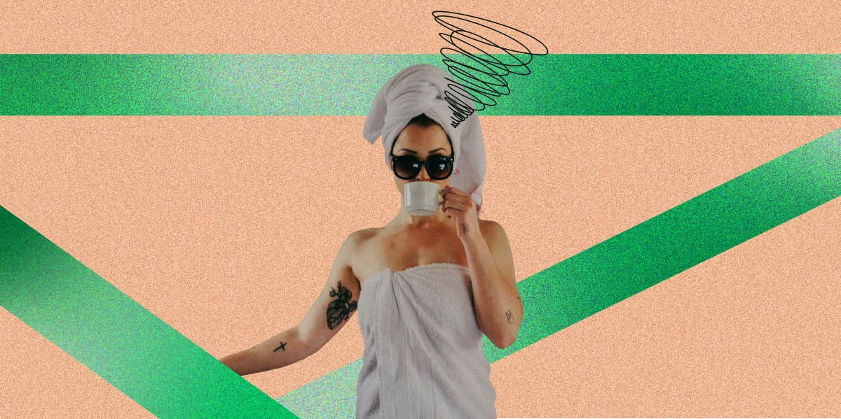 Subtle Signs Of A Chronic Freeze Trauma Response woman wearing towels and drinking coffee