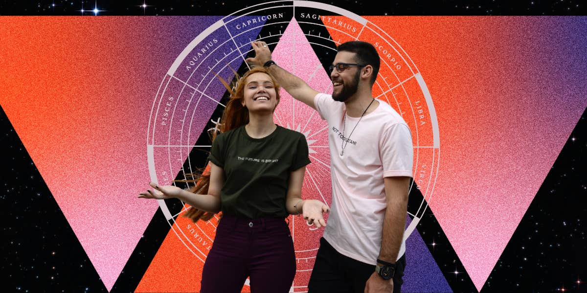guy and girl flirting, zodiac wheel