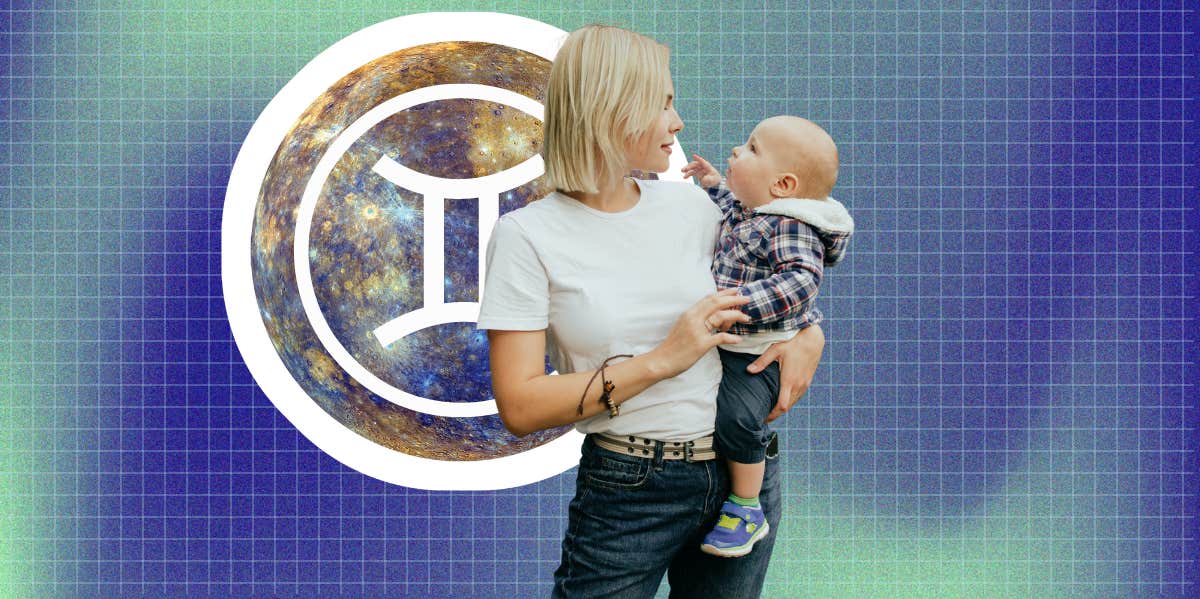 gemini symbol behind mom holding baby