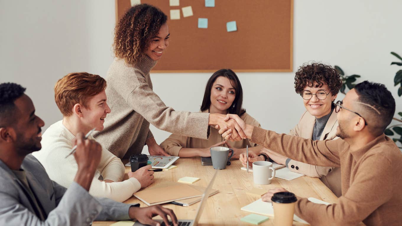 workers at a meeting 