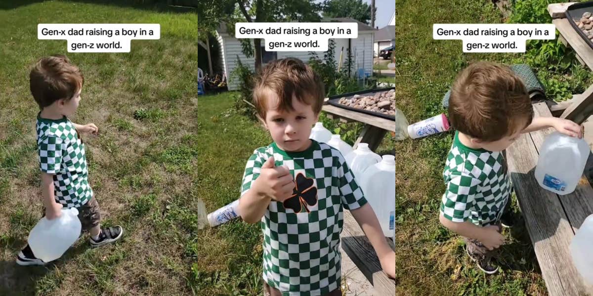 Dad makes son carry water across the yard TikTok