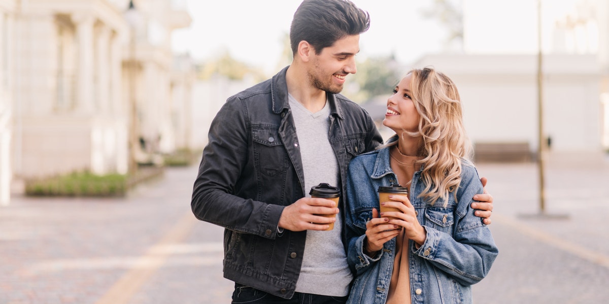 man and woman walking