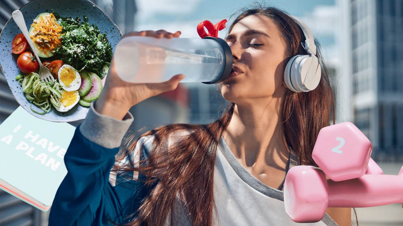 Woman drinking and eating healthy