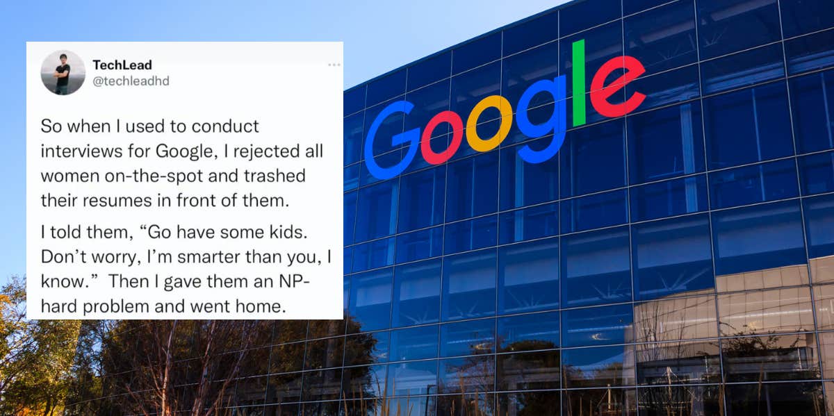 Former Google Employee Brags About Rejecting Female Applicants Google employee tweet, Google office