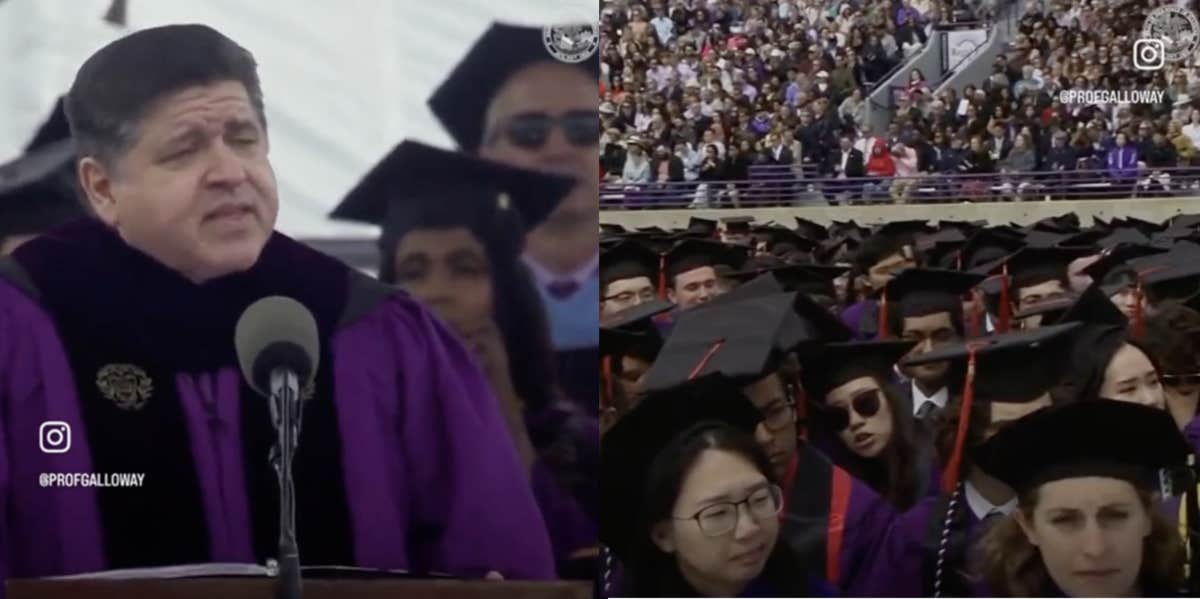 Governor J. B. Pritzker speaks to Northwestern's class of 2023. 