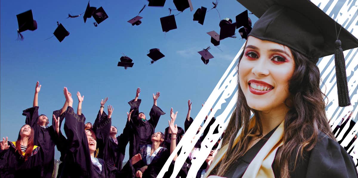 Graduating class, woman in a graduate cap and gown