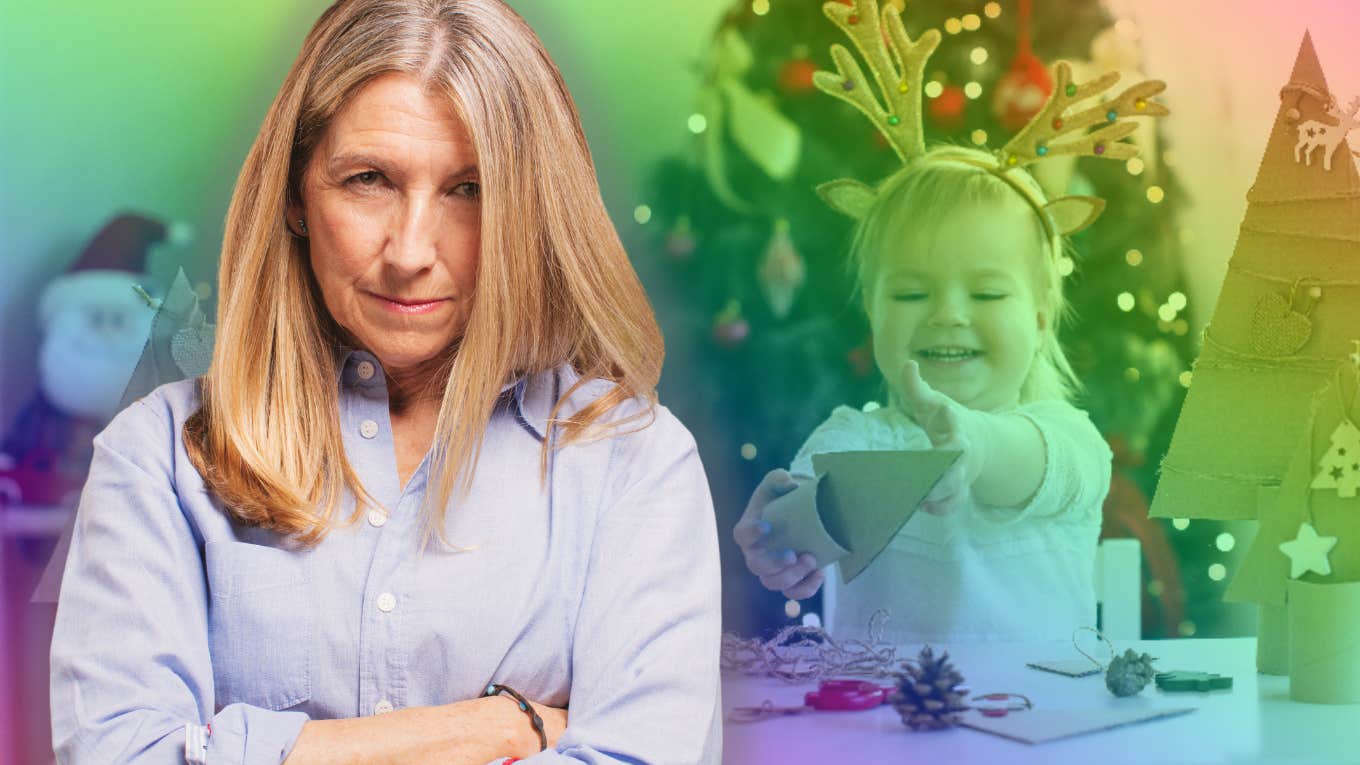 Grandma annoyed by irritating toddler granddaughter at Christmas