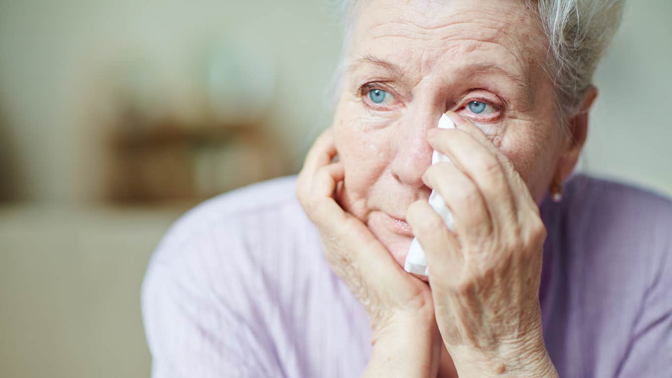 older woman crying