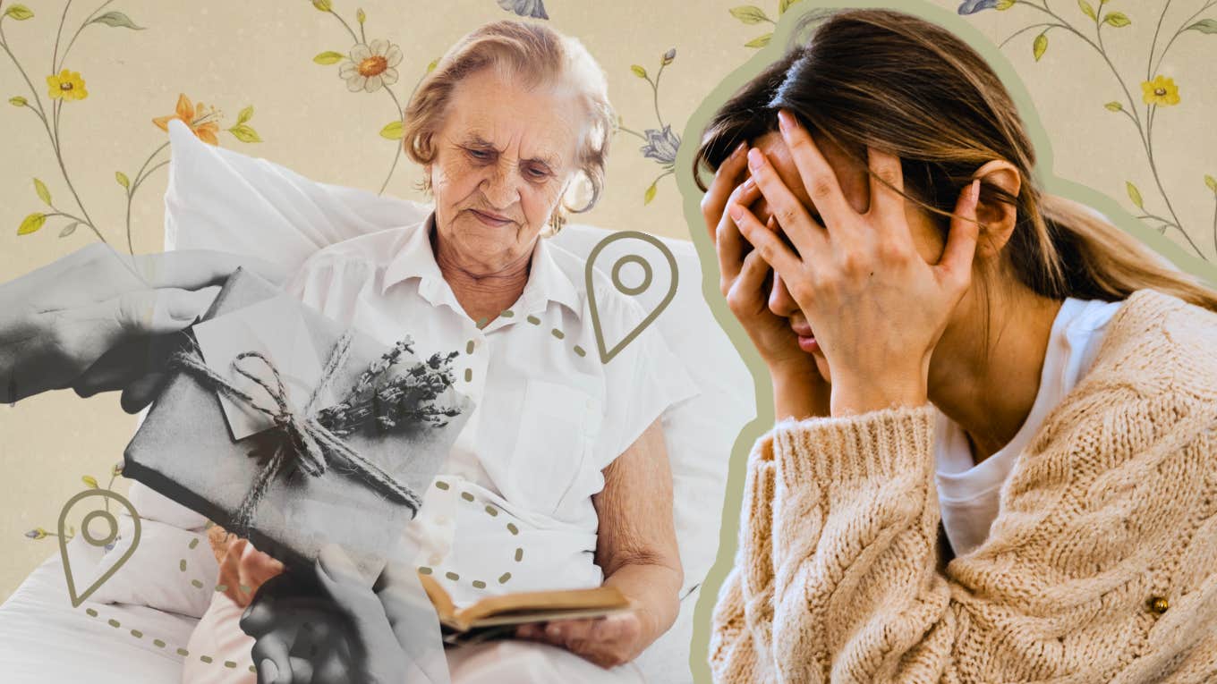 Woman bringing a gift for sick mother 