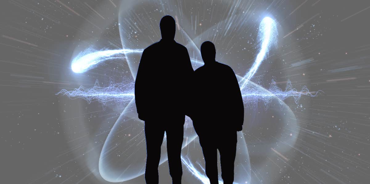 two people silhouette in space