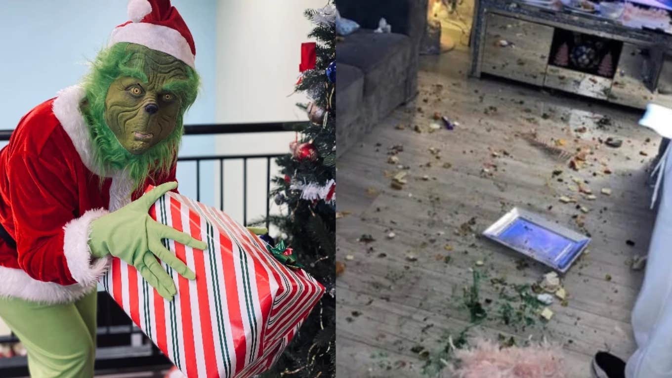 Mother Complains After Grinch Visit Left Her House Destroyed the grinch and messy house